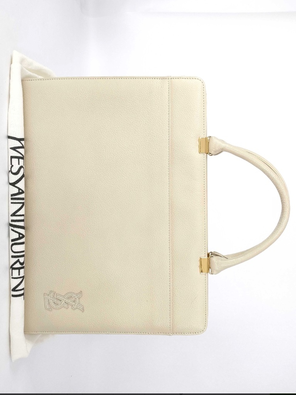 YSL Yves Saint Laurent Ivory Leather Structured Top Handle Handbag Vintage